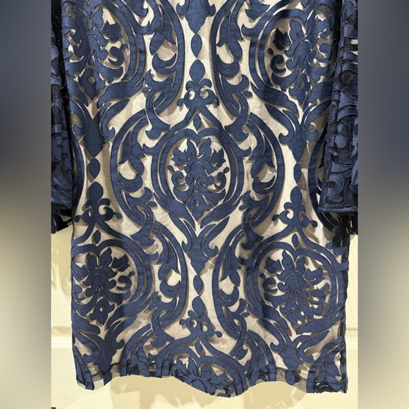 MSK Navy Blue Patterned bell Sleeve Dress with nude lining - Picture 3 of 9